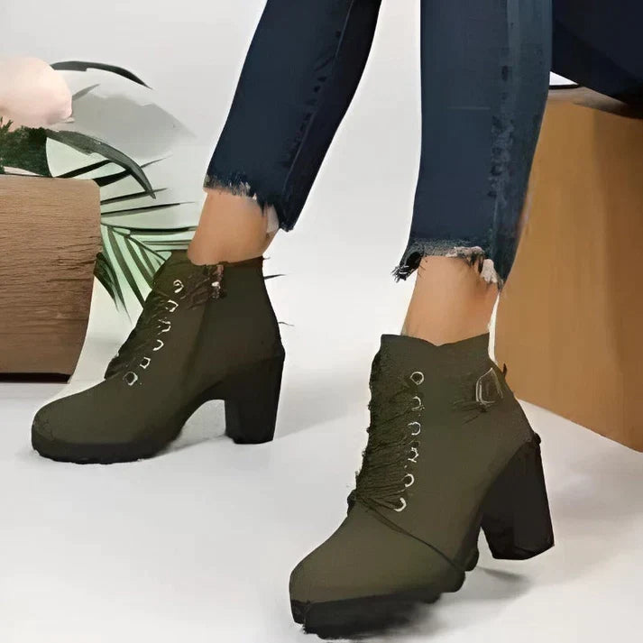 Green lace-up block heel ankle boots, additional view