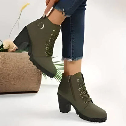 Green lace-up ankle boots, side view