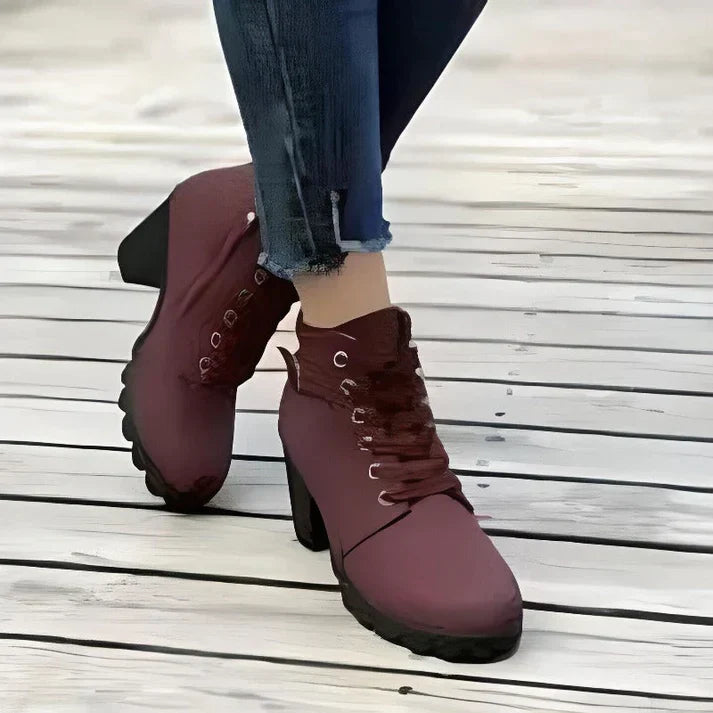 Red lace-up ankle boots, pair view