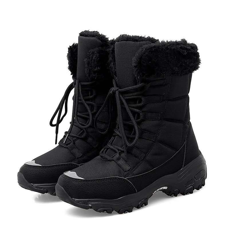 Black lace-up snow boots, product view