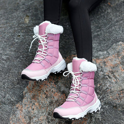 Lace-up snow boots with faux fur trim, additional view