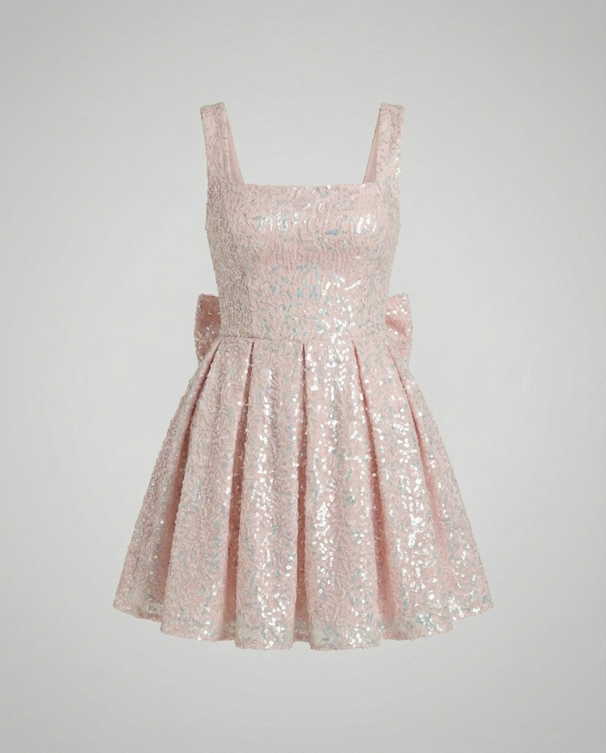 Pink sequin mini dress with square neckline, product view