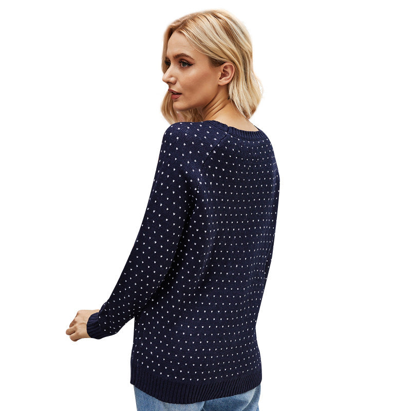 Navy blue snowman Christmas sweater, back view
