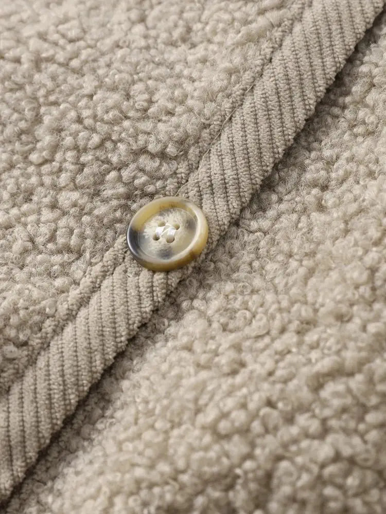 Khaki teddy jacket button detail
