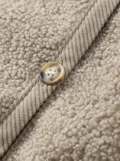 Khaki teddy jacket button detail