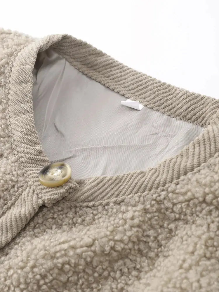Khaki teddy jacket neckline detail
