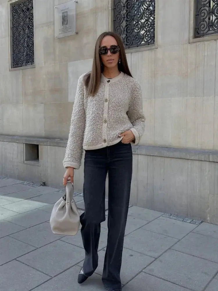 Khaki teddy jacket, street view