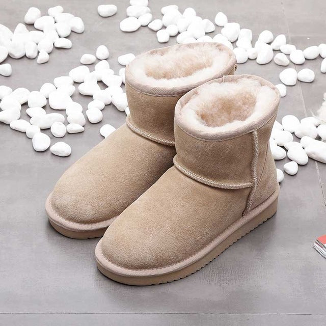 Women's beige warm-lined ankle snow boots