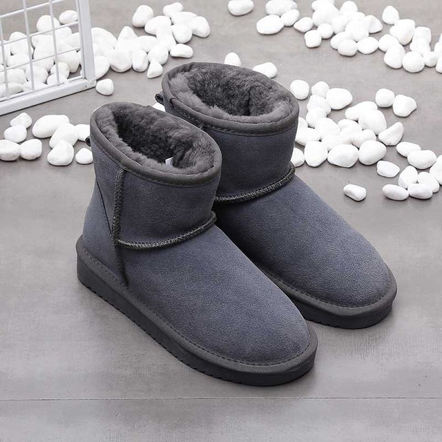 Grey warm-lined ankle snow boots