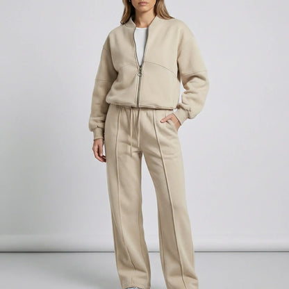 Women's zip-up jacket tracksuit set in beige