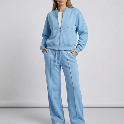 Women's zip-up jacket tracksuit set in blue