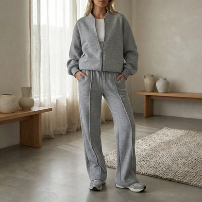 Women's zip-up jacket tracksuit set in grey, additional view