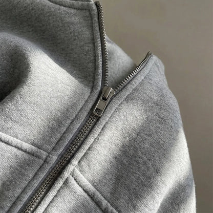 Women's zip-up jacket tracksuit set in grey, zip detail