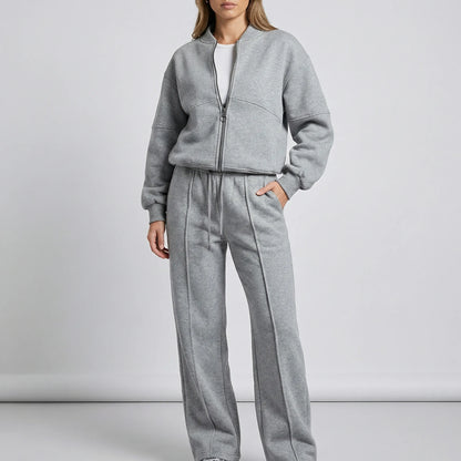 Women's zip-up jacket tracksuit set with drawstring trousers in grey
