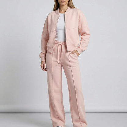 Women's zip-up jacket tracksuit set in light pink