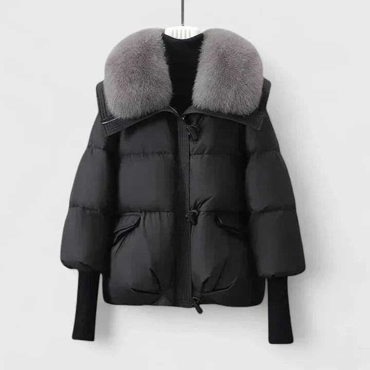 Women's jacket with faux fur collar in Black