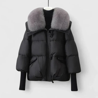 Women's jacket with faux fur collar in Black