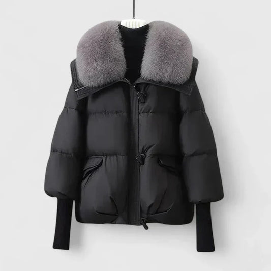 Women's jacket with faux fur collar in Black