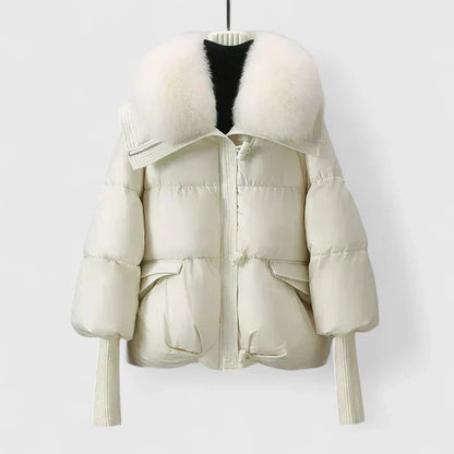 Women's jacket with faux fur collar in White