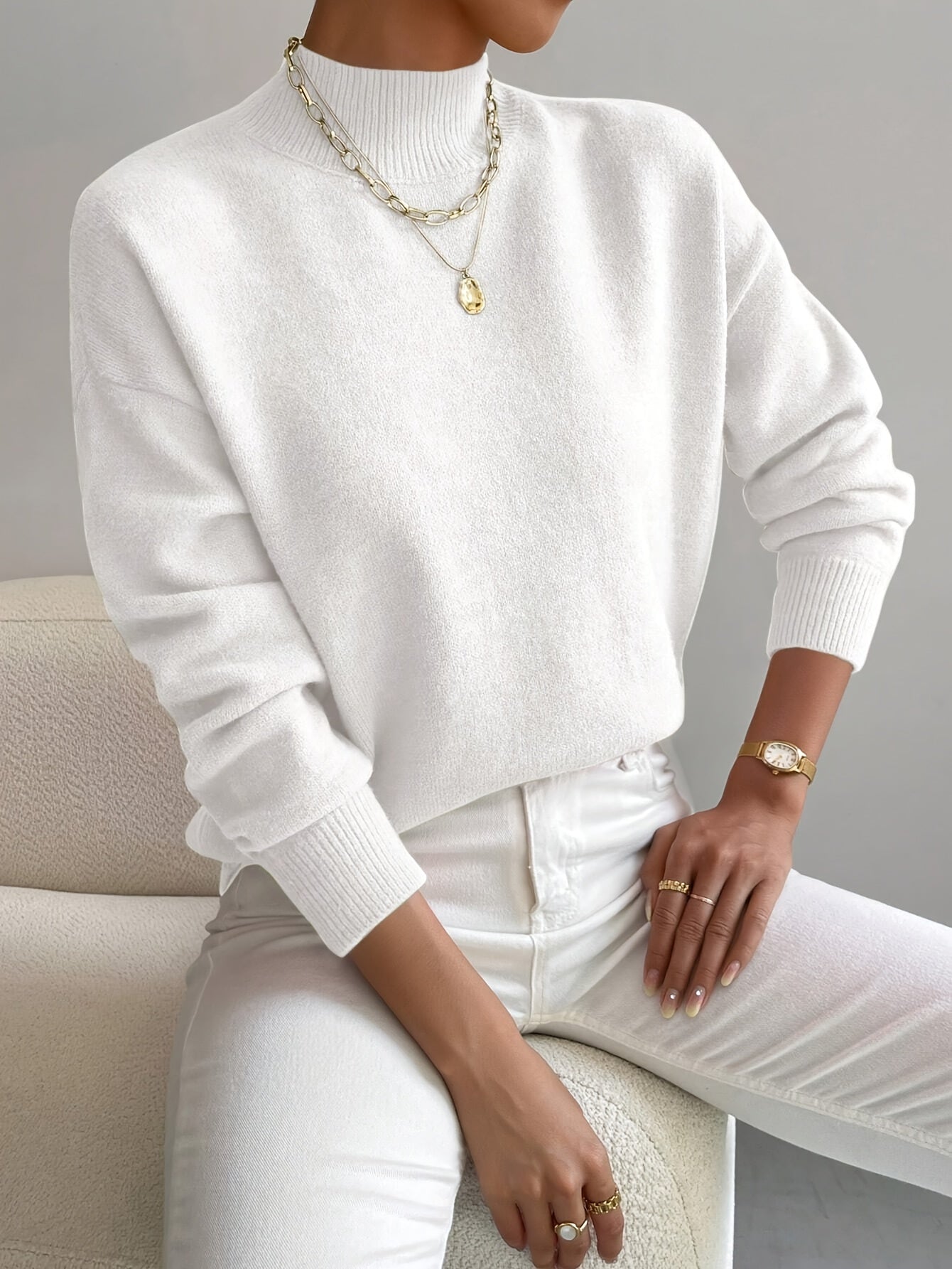 Cassia Mock Neck Pullover Sweater - Soft Knit Relaxed Fit for Effortless Comfort 0