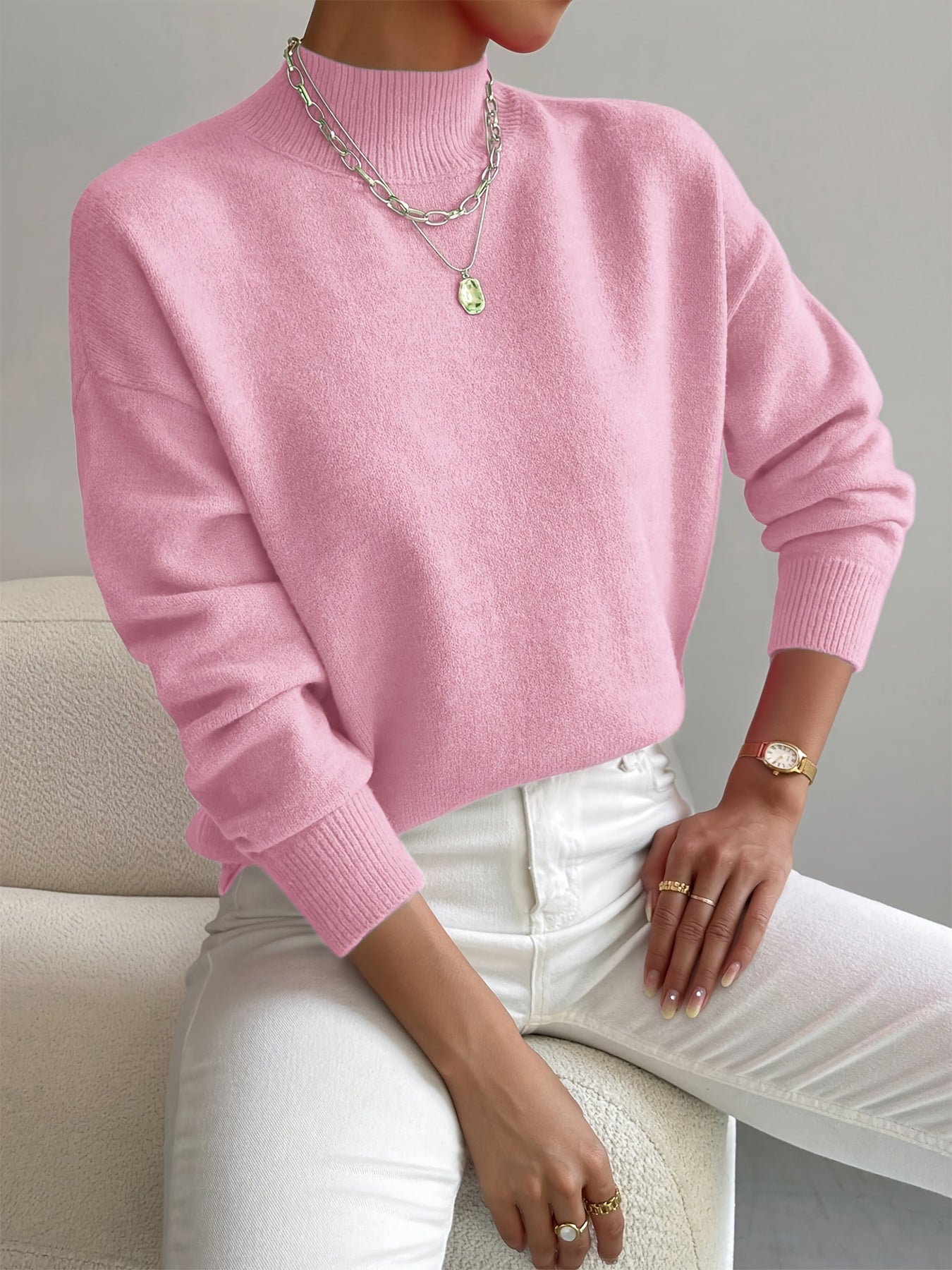 Cassia Mock Neck Pullover Sweater - Soft Knit Relaxed Fit for Effortless Comfort 1
