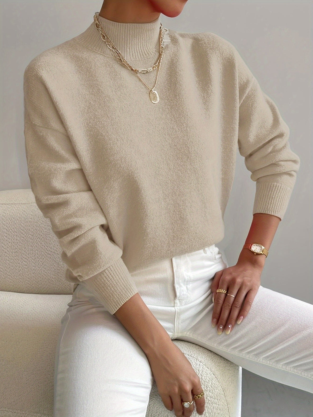 Cassia Mock Neck Pullover Sweater - Soft Knit Relaxed Fit for Effortless Comfort 3