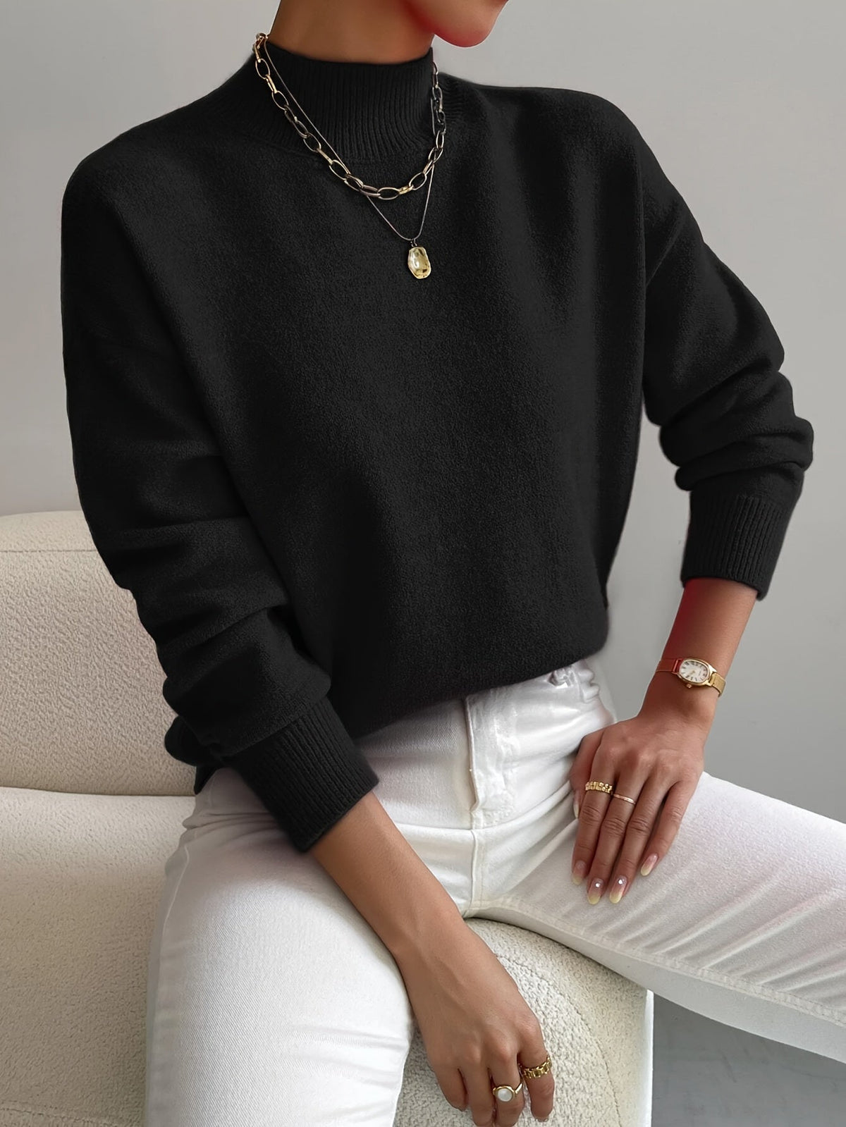 Cassia Mock Neck Pullover Sweater - Soft Knit Relaxed Fit for Effortless Comfort 4