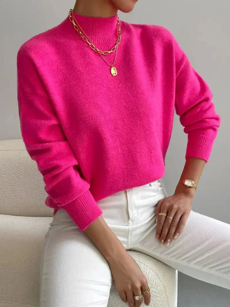 Cassia Mock Neck Pullover Sweater - Soft Knit Relaxed Fit for Effortless Comfort 5