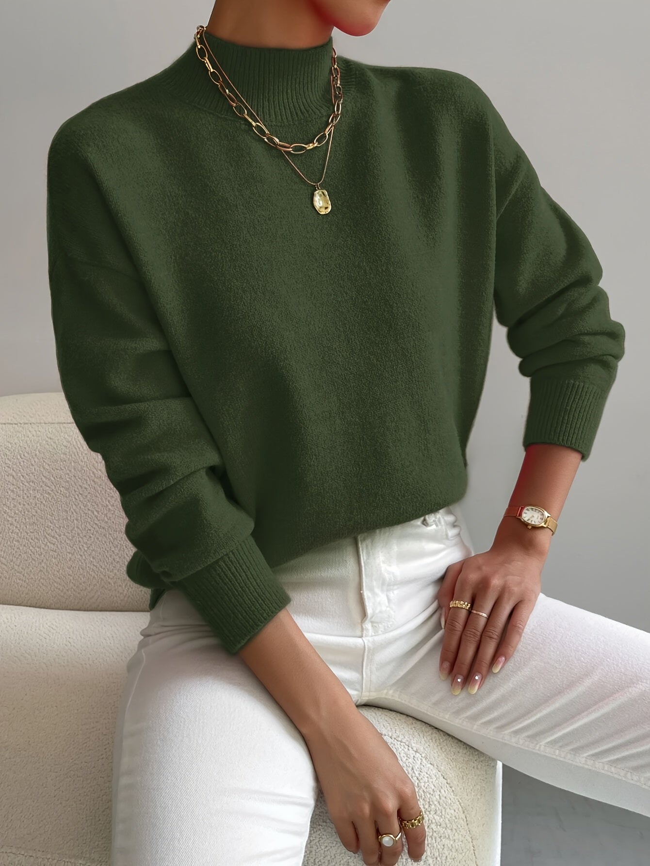 Cassia Mock Neck Pullover Sweater - Soft Knit Relaxed Fit for Effortless Comfort 7