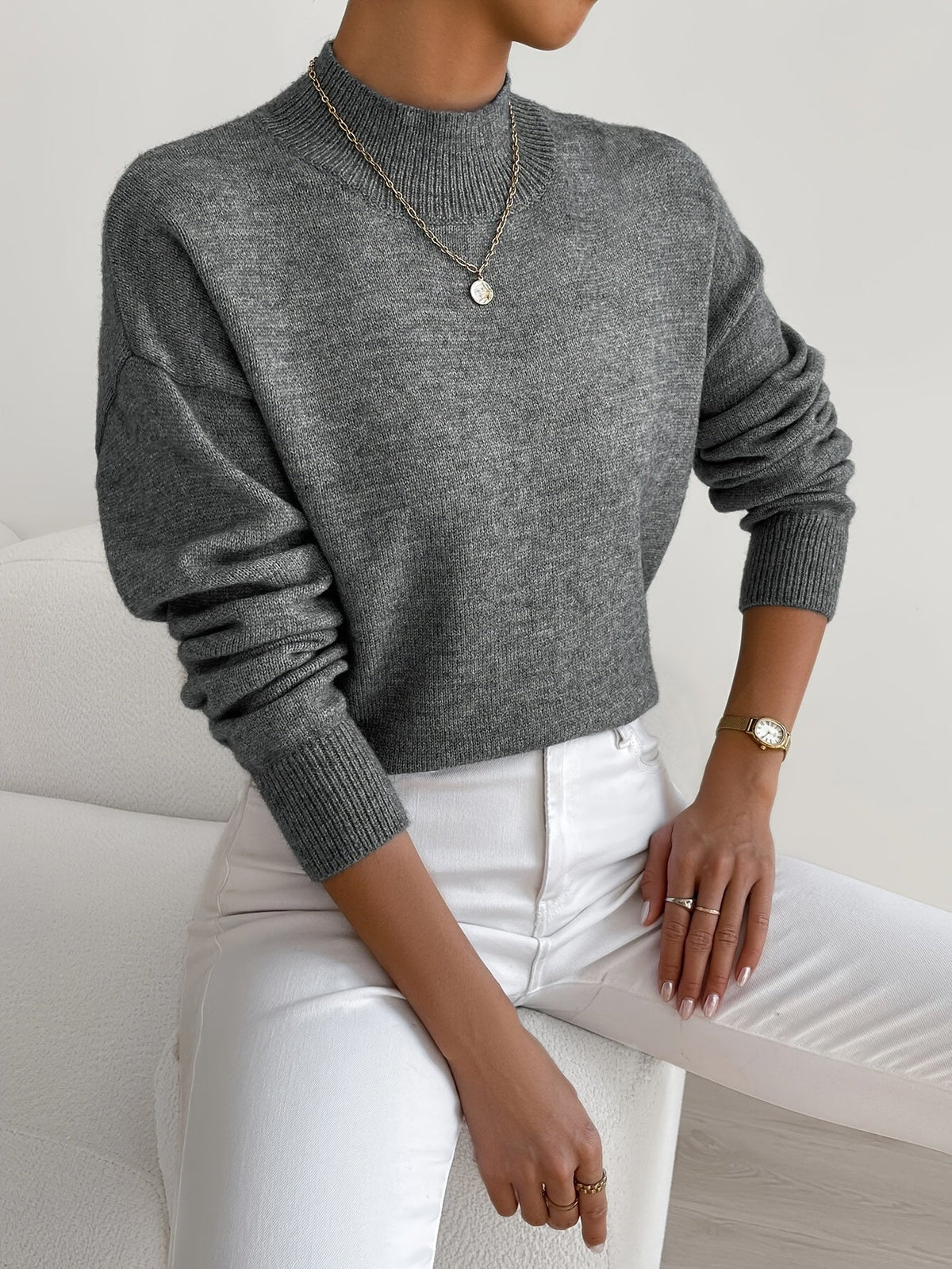 Cassia Mock Neck Pullover Sweater - Soft Knit Relaxed Fit for Effortless Comfort 8