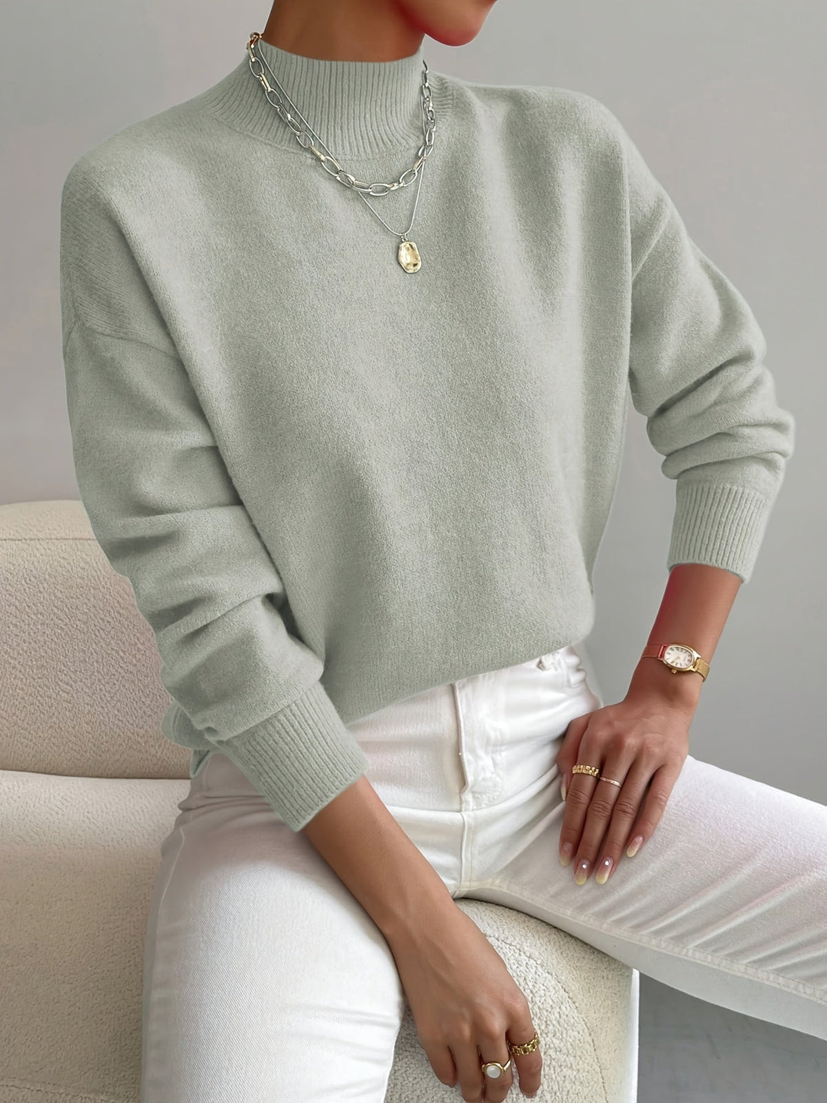 Cassia Mock Neck Pullover Sweater - Soft Knit Relaxed Fit for Effortless Comfort 9