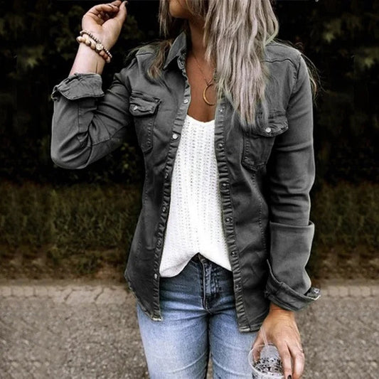 Casual Denim Jacket - Soft Washed Fabric, Button-Front Closure & Chest Pockets 0