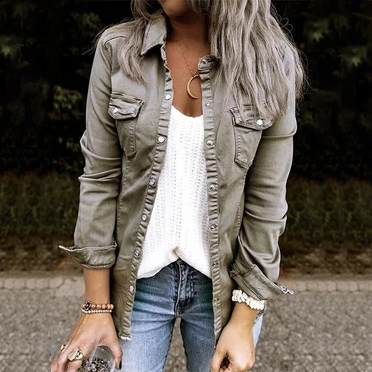Casual Denim Jacket - Soft Washed Fabric, Button-Front Closure & Chest Pockets 1
