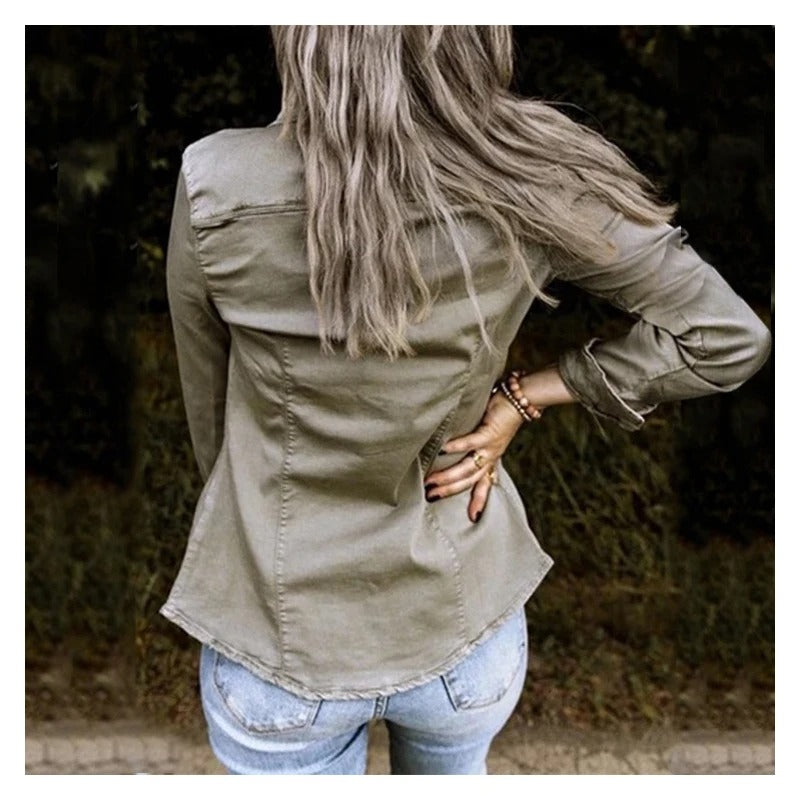 Casual Denim Jacket - Soft Washed Fabric, Button-Front Closure & Chest Pockets 3