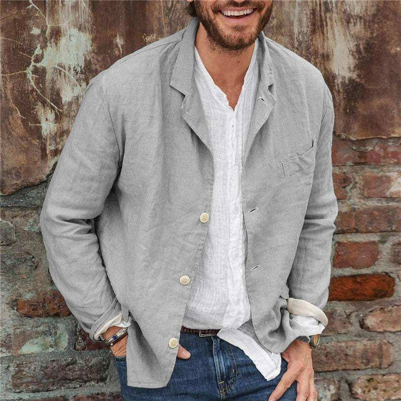 Casual Linen Jacket - Lightweight Cotton Blend with Relaxed Fit and Three Button Closure 1