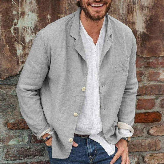 Casual Linen Jacket - Lightweight Cotton Blend with Relaxed Fit and Three Button Closure 1