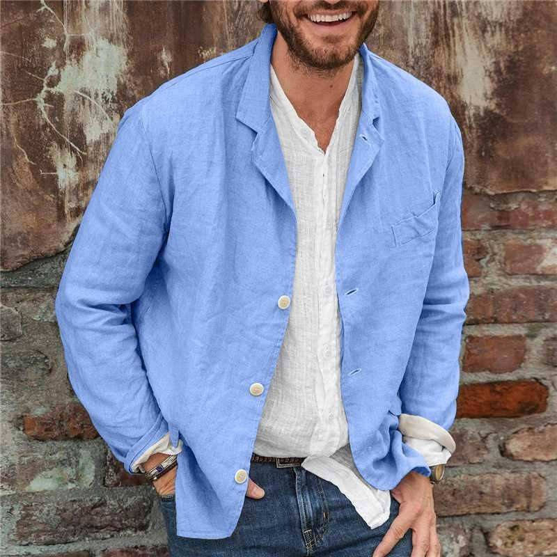 Casual Linen Jacket - Lightweight Cotton Blend with Relaxed Fit and Three Button Closure 2