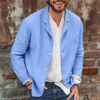 Casual Linen Jacket - Lightweight Cotton Blend with Relaxed Fit and Three Button Closure 2