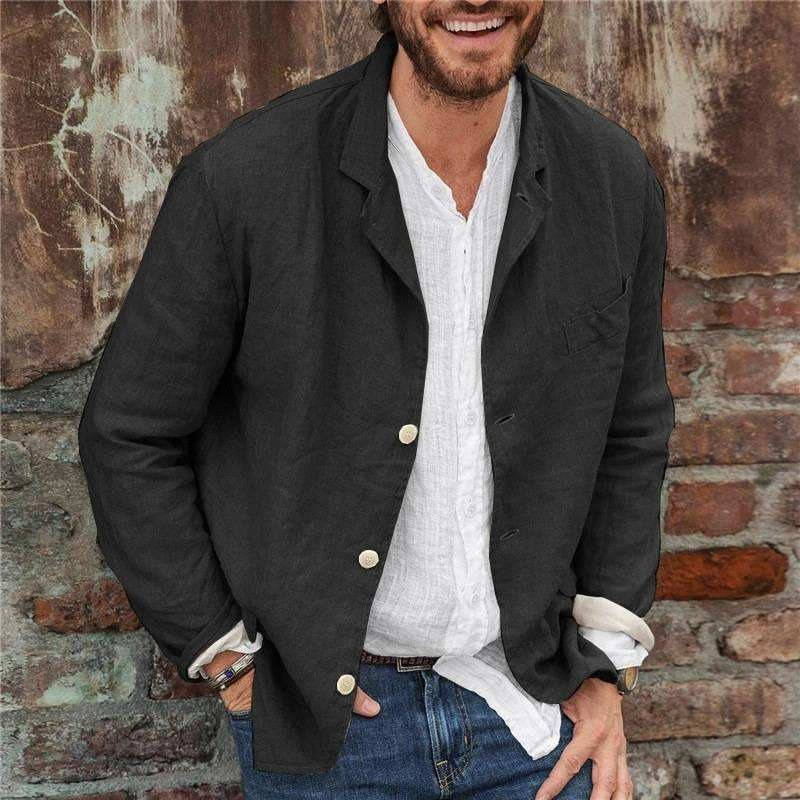 Casual Linen Jacket - Lightweight Cotton Blend with Relaxed Fit and Three Button Closure 3