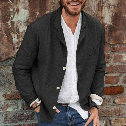 Casual Linen Jacket - Lightweight Cotton Blend with Relaxed Fit and Three Button Closure 3