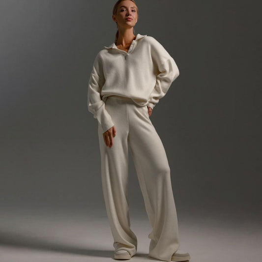 Charlotte Two-Piece Lounge Set - Soft Knit Pullover & Wide-Leg Pants 1