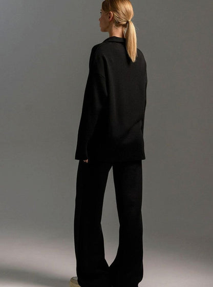 Charlotte Two-Piece Lounge Set - Soft Knit Pullover & Wide-Leg Pants 2