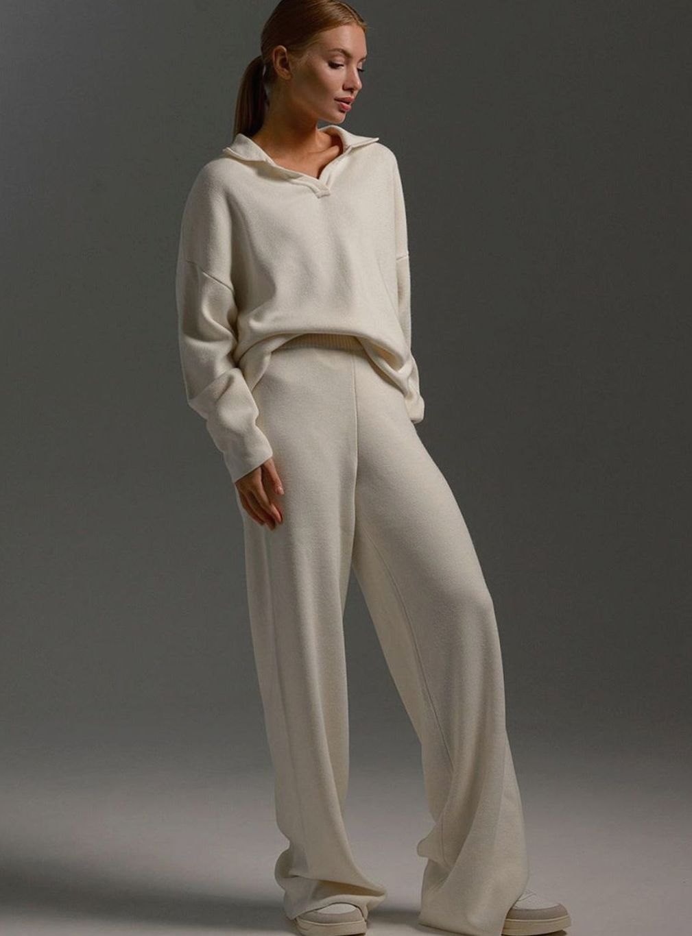 Charlotte Two-Piece Lounge Set - Soft Knit Pullover & Wide-Leg Pants 4