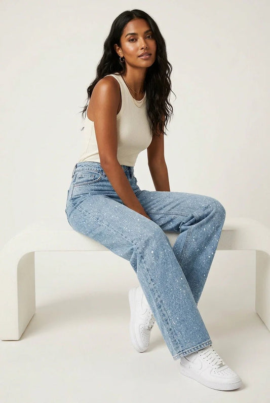 Charlotte | Women's high-waist straight-leg glitter jeans 0
