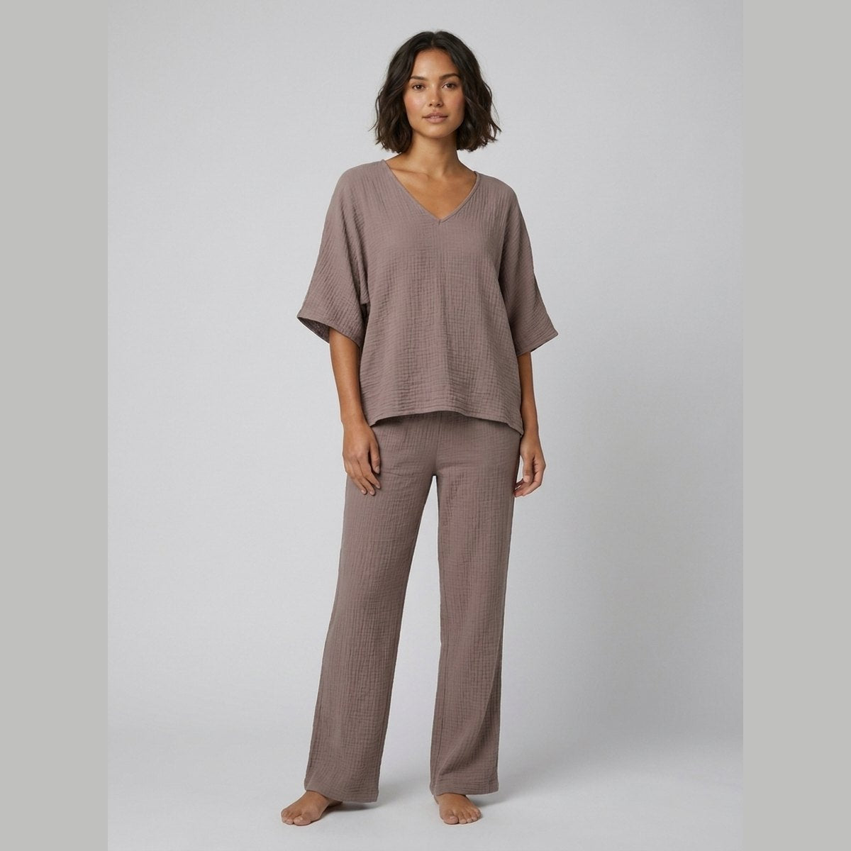 Chic Loungewear Set - Soft Polyester Matching Lounge Set with Batwing Sleeves 0