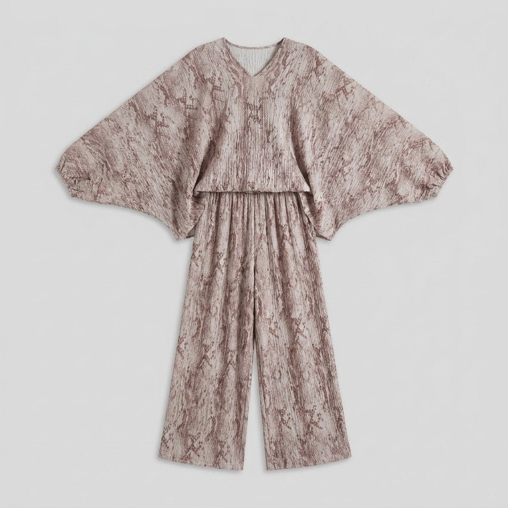 Chic Loungewear Set - Soft Polyester Matching Lounge Set with Batwing Sleeves 2