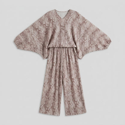 Chic Loungewear Set - Soft Polyester Matching Lounge Set with Batwing Sleeves 2
