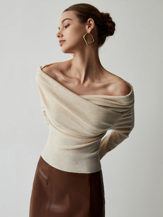 Chic Off Shoulder Long Sleeve Knit Top - Elegant Going Out Top for Casual Style 0