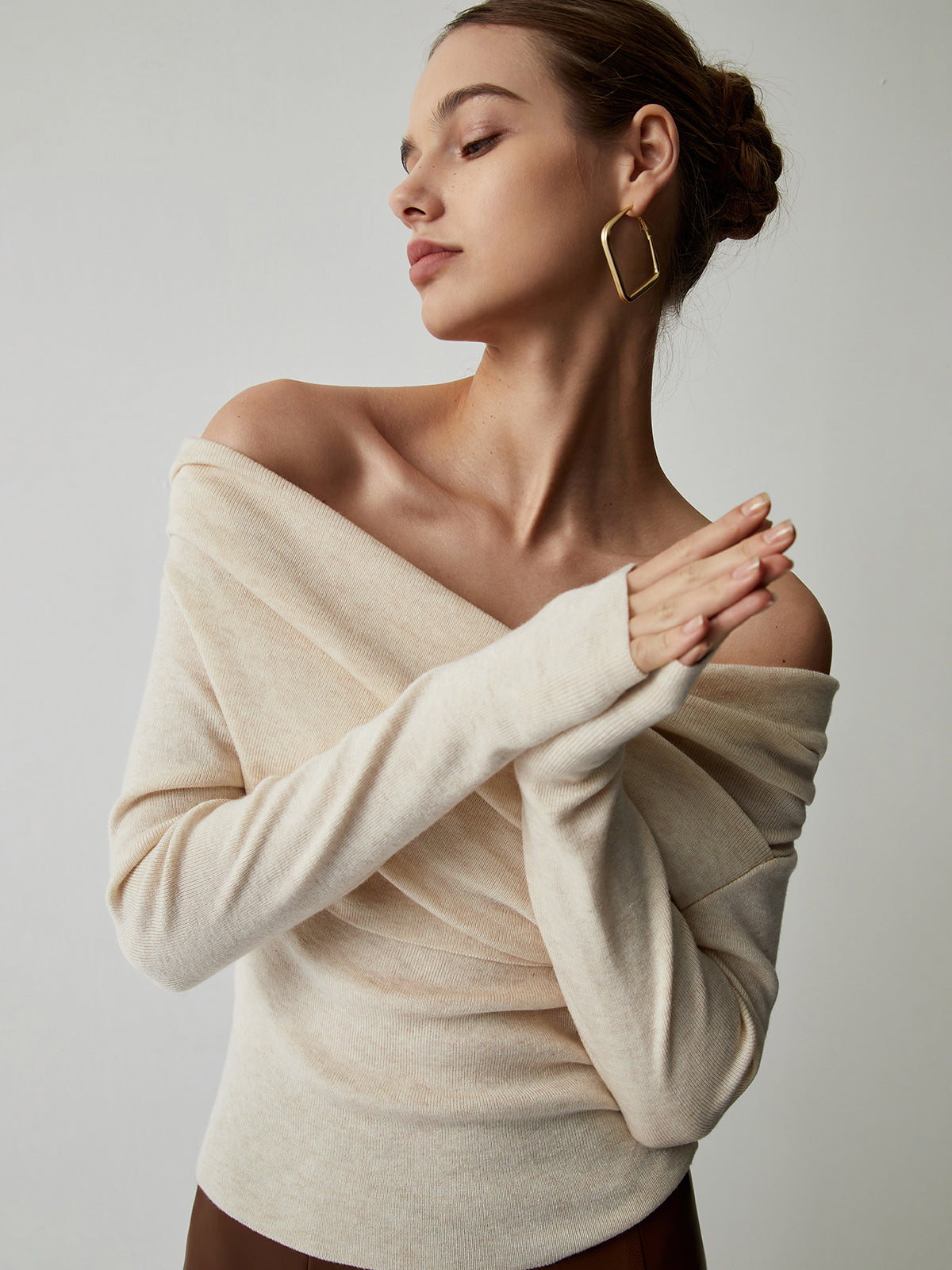 Chic Off Shoulder Long Sleeve Knit Top - Elegant Going Out Top for Casual Style 2