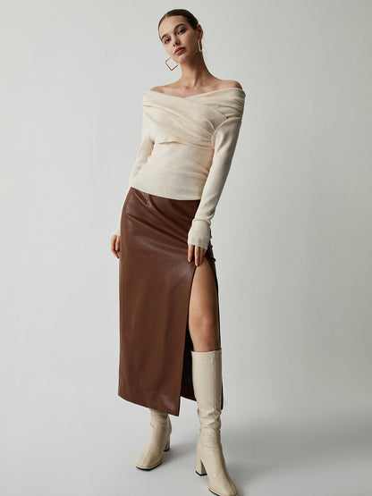 Chic Off Shoulder Long Sleeve Knit Top - Elegant Going Out Top for Casual Style 3